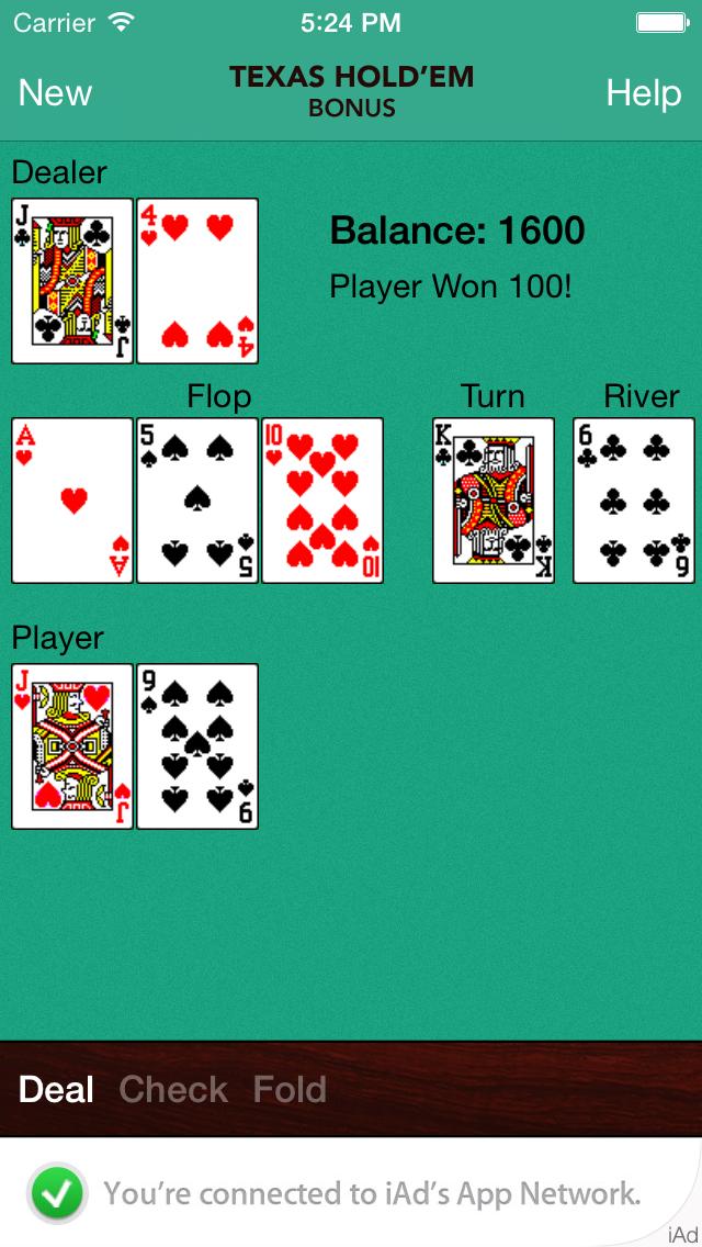 Texas Hold'em Bonus iPhone Screenshot