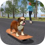 Bulldog on Skateboard 3D