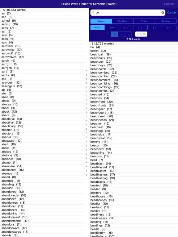 Lexica Word Finder for Scrabble (International) game screenshot