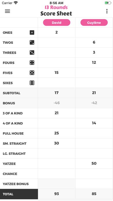 Yahtzee Score Sheet iOS