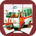 Rotate and move puzzle pieces. Exercise for the youngest children. Make a picture of the car consists of several parts. ios icon