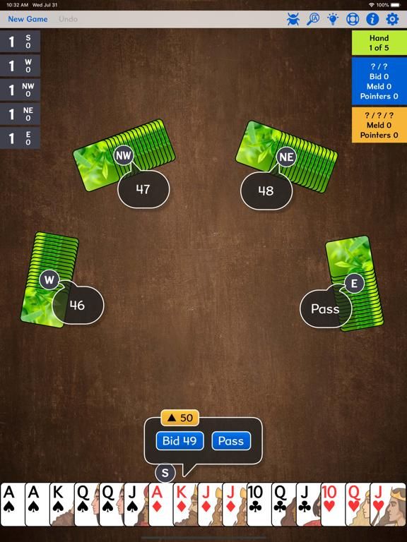 5-Handed Pinochle game screenshot