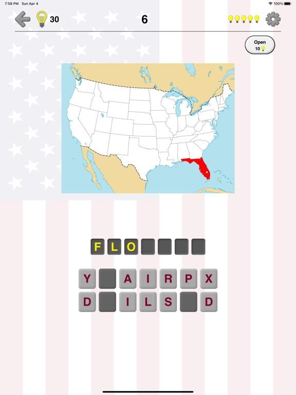 50 US States Map, Capital Cities and Flags of the United States of America (USA) game screenshot