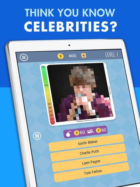 Celebrity Guess (guessing the celebrities quiz games). Cool new puzzle trivia word game with awesome images of the most popular TV icons and movie sta game screenshot