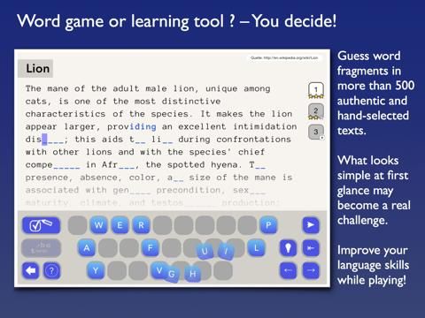 Mind the Gap – Guess Words in English Texts game screenshot