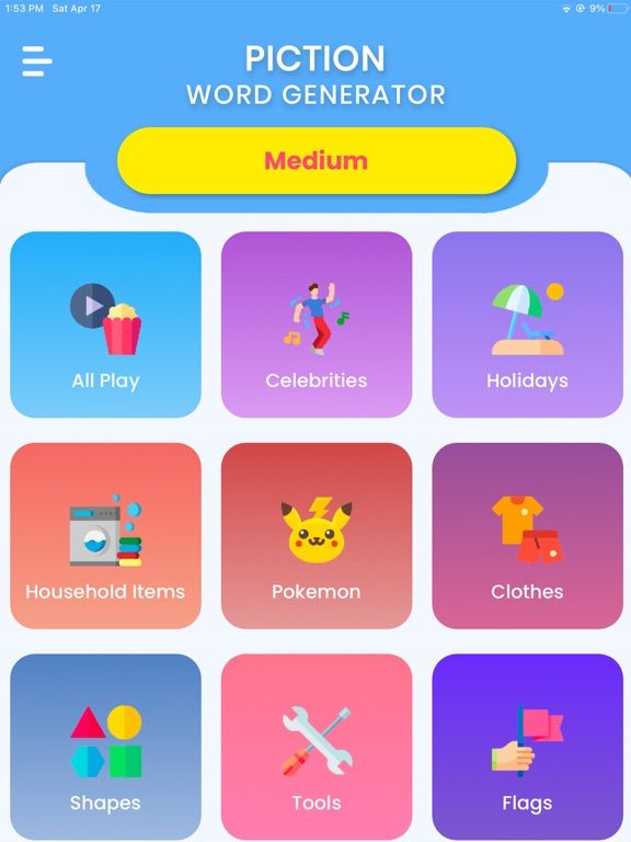 Pictionary Cards App Screenshot