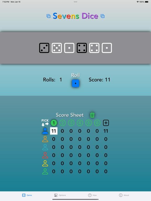 Sevens Dice game screenshot