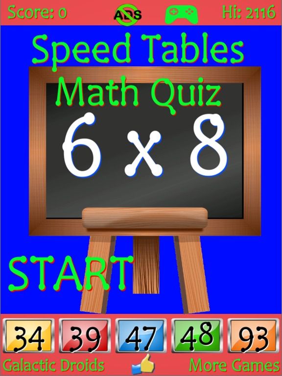 Speed Tables Math Quiz game screenshot
