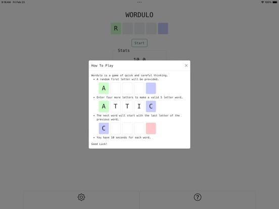 Wordulo game screenshot